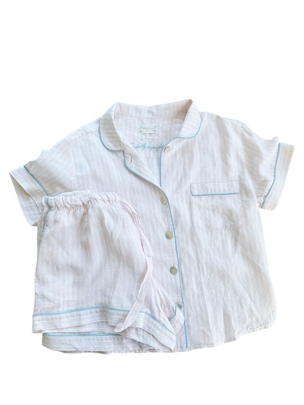 The Lazy Poet • Linen Pink White Stripe Pajama Set